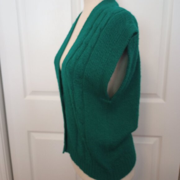 Vintage Kelly Green Cable Knit Sweater Vest sz L Petite - Picture 6 of 11